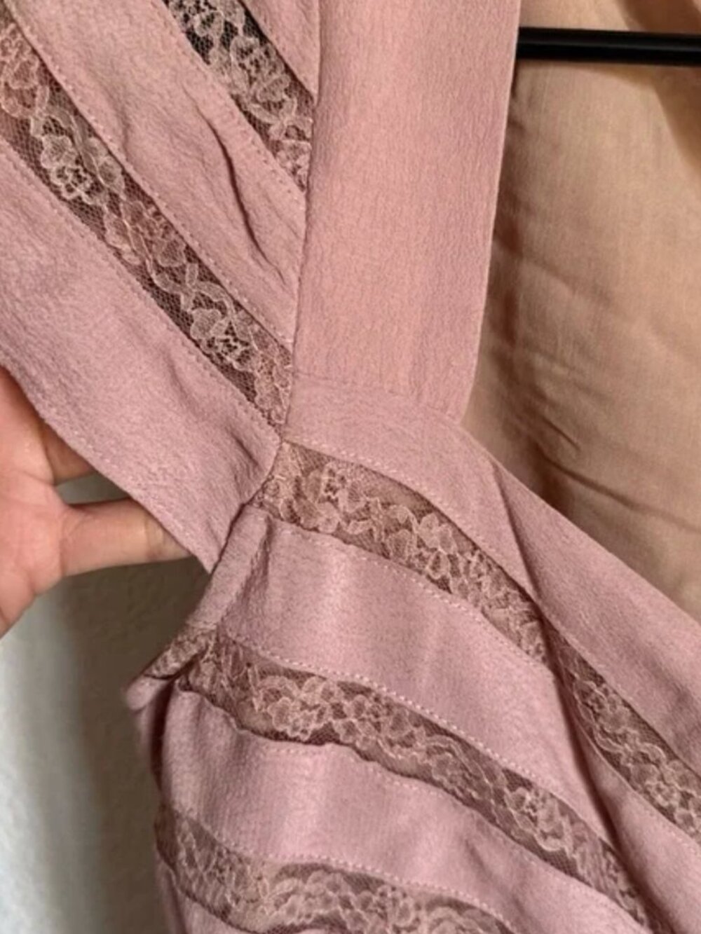 Free People Dusty Pink Elle Lace Shadow Stripe Mini Dress 8 - Picture 14 of 16